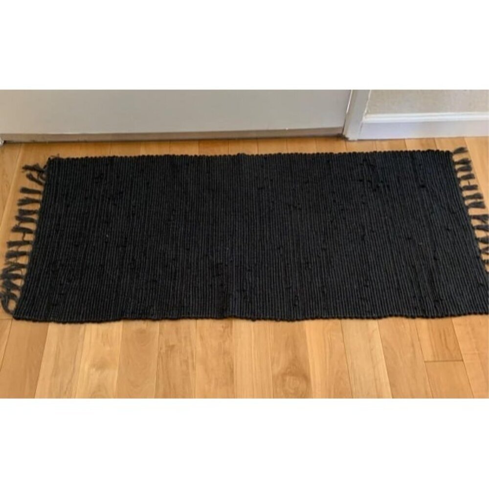 New Black Kitchen Rug 2x4 Washable Bathroom Rug Runner Cotton Recycled Woven